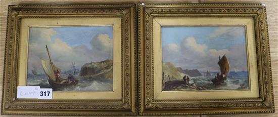 19th Century English School, pair of oil on board seascapes 14 x 19cm.